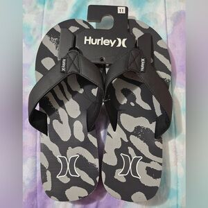 🖤🩶🩴 Hurley Mens Black and Gray Flip Flop Sandals - Mens Size 11